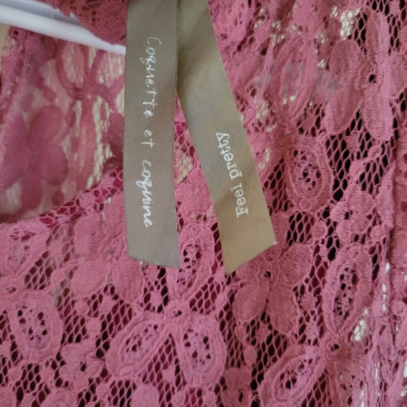 Women's 16 Addition Elle Eyelet High Low Lined Short Sleeve Mauve Dress - Picture 2 of 3